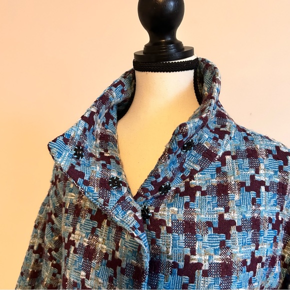 Vintage Tweed Textured  Blue & White Women’s Blazer Style Coat Medium Fit - Picture 7 of 10